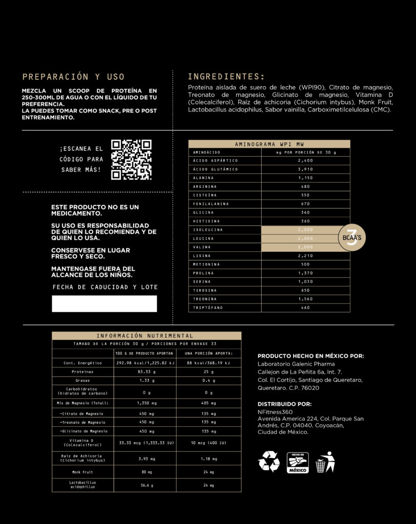 Proteína Nfitness 360 Vainilla Información